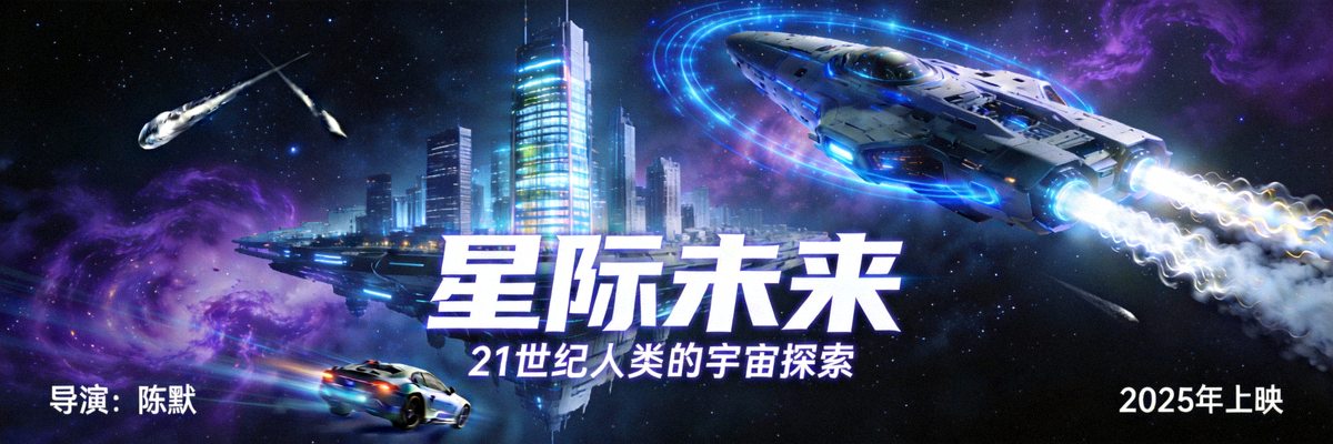 科幻电影海报：未来城市与太空飞船