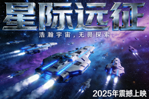 科幻电影《星际远征》海报：舰队在璀璨星空中航行